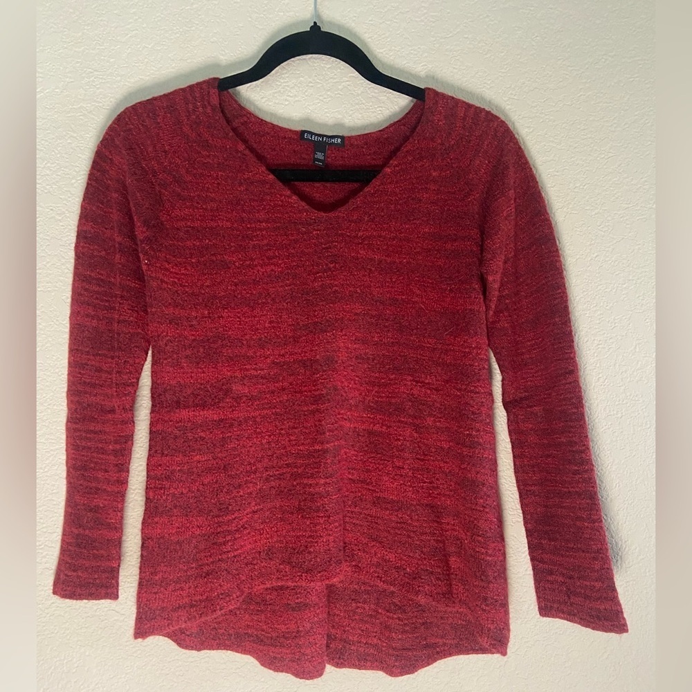 Eileen Fisher Women’s Red V-Neck Sweater Alpaca Wool long sleeve Cabincore Sz M